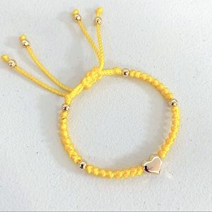 Stainless Steel Golden Puffed Heart Ajustable Macrame Bracelet Yellow